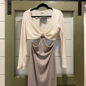 NWT Le Lis Knit Cutout Midi Mocha + Cream Size L